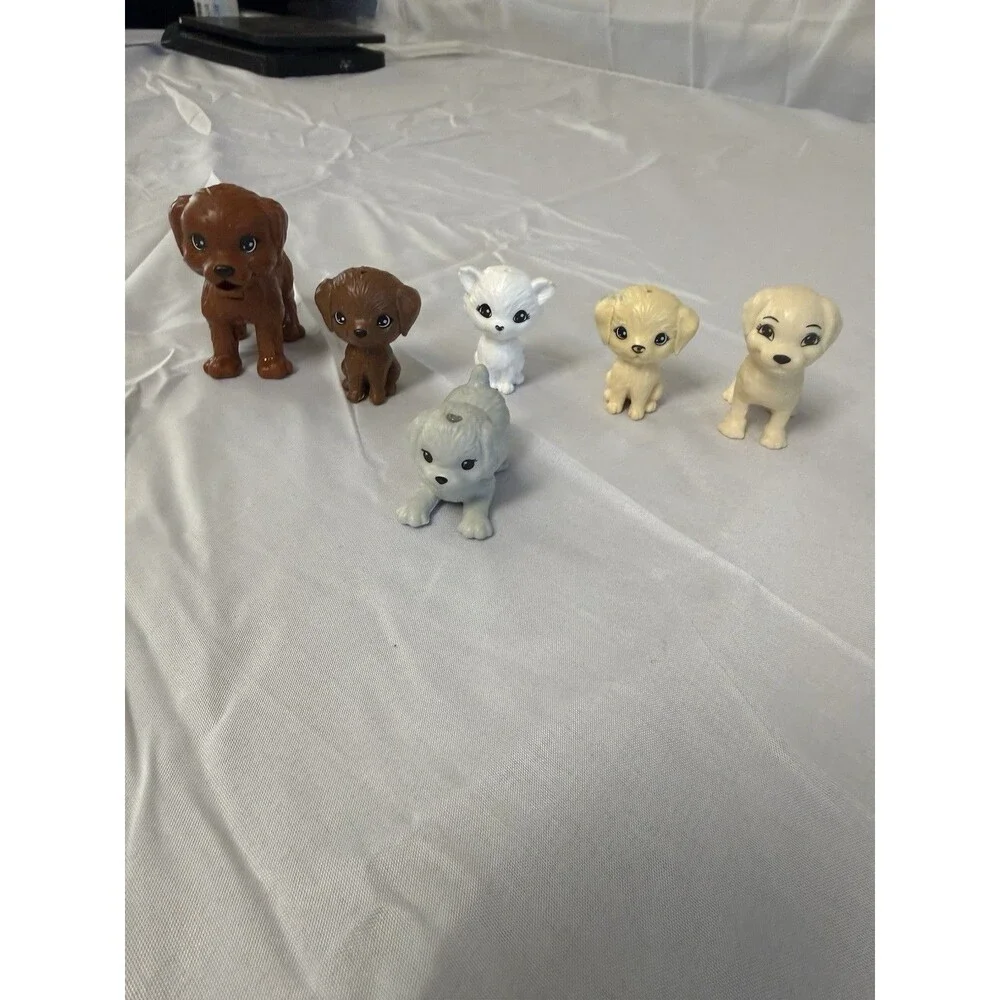 Barbie Doll Pet Dogs Lot of 6 Puppy Figures Mixed Breeds Brown White Cream Small